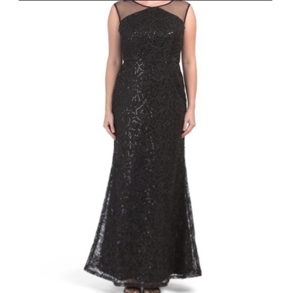 Ignite Evenings Ny Sequin Rosette Corded Lace Soutache Sheath Dress Gown 12 AF22